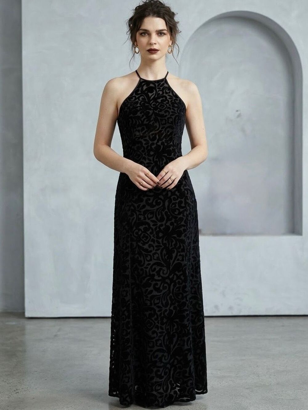 Vintage Georgeiou Studio Women’s Size Small Black Silk Blend Lace Maxi Dress
